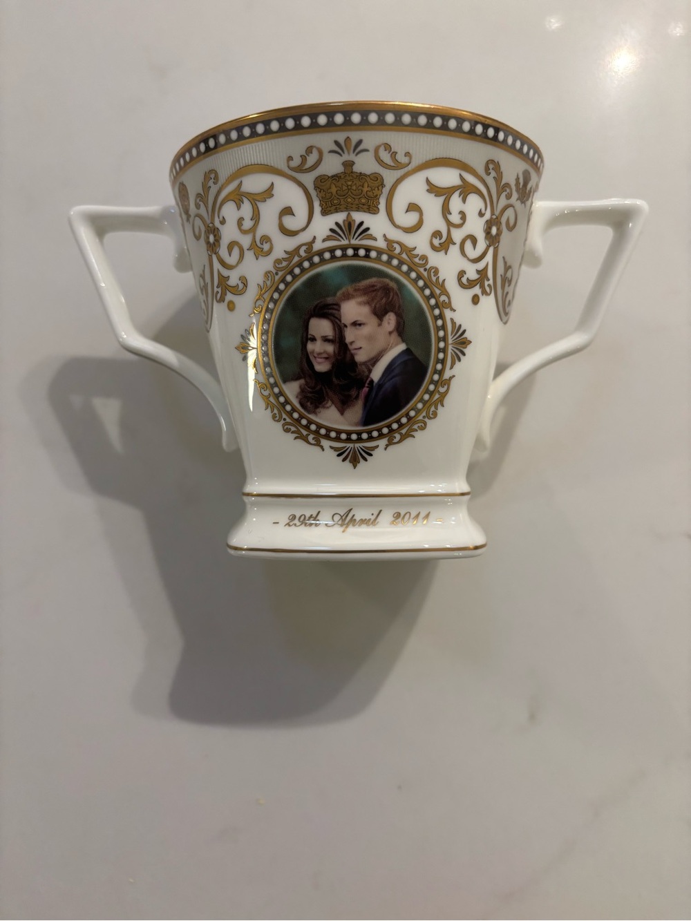 Royal Worcester White and Gold Commemorative Loving Couple Loving Cup